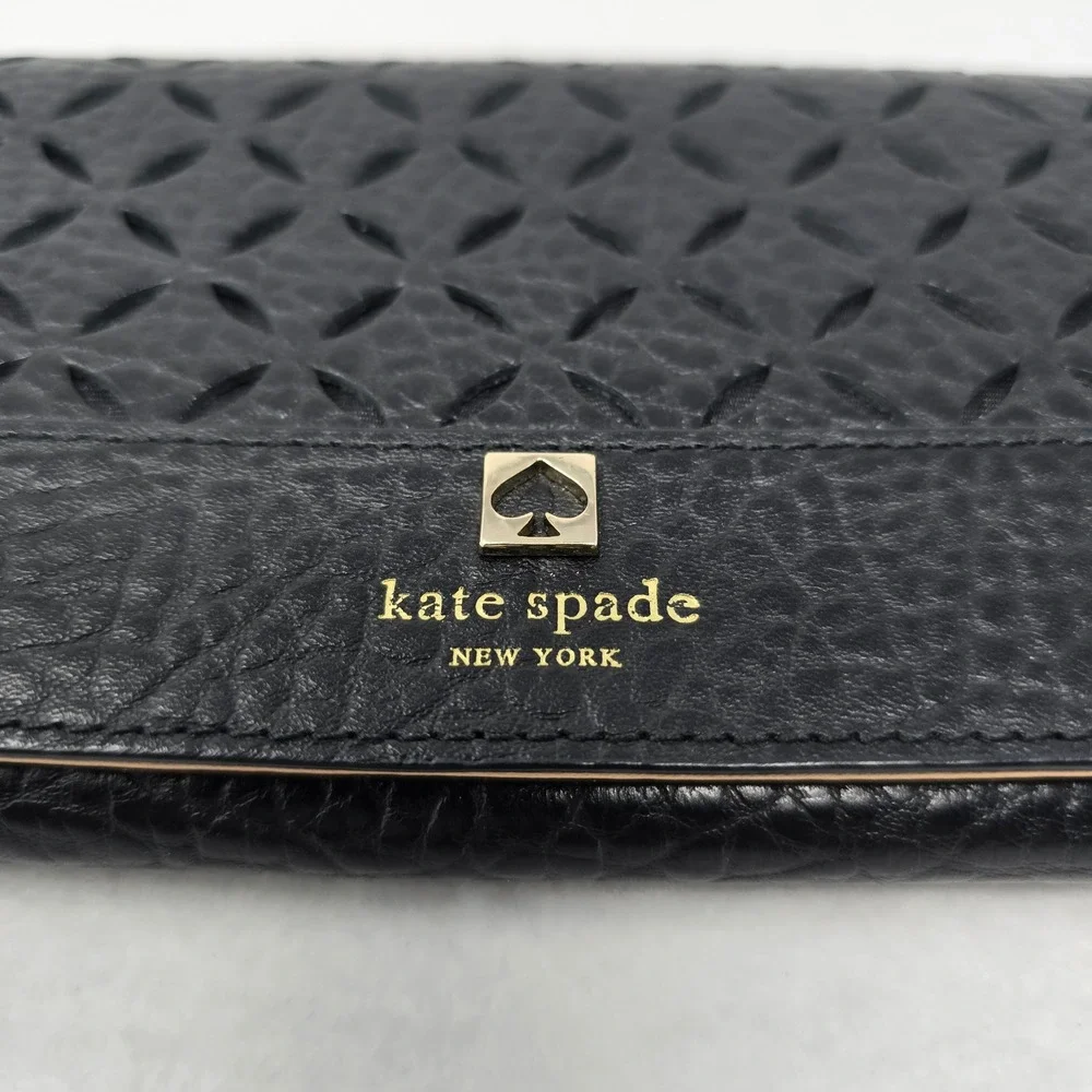 Kate Spade Wristlet Wallet Clutch Perri Lane Linney Black Leather READ FLAW